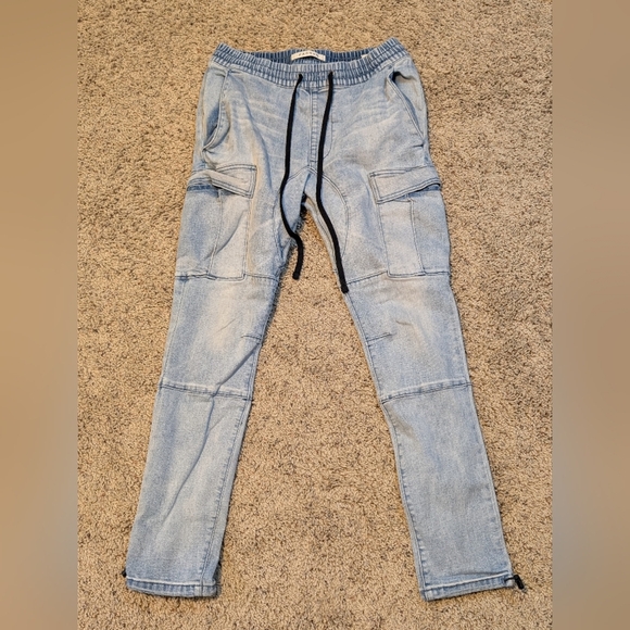 PacSun Y2K Blue Pull on Cargo Joggers Drawstring - Picture 2 of 10